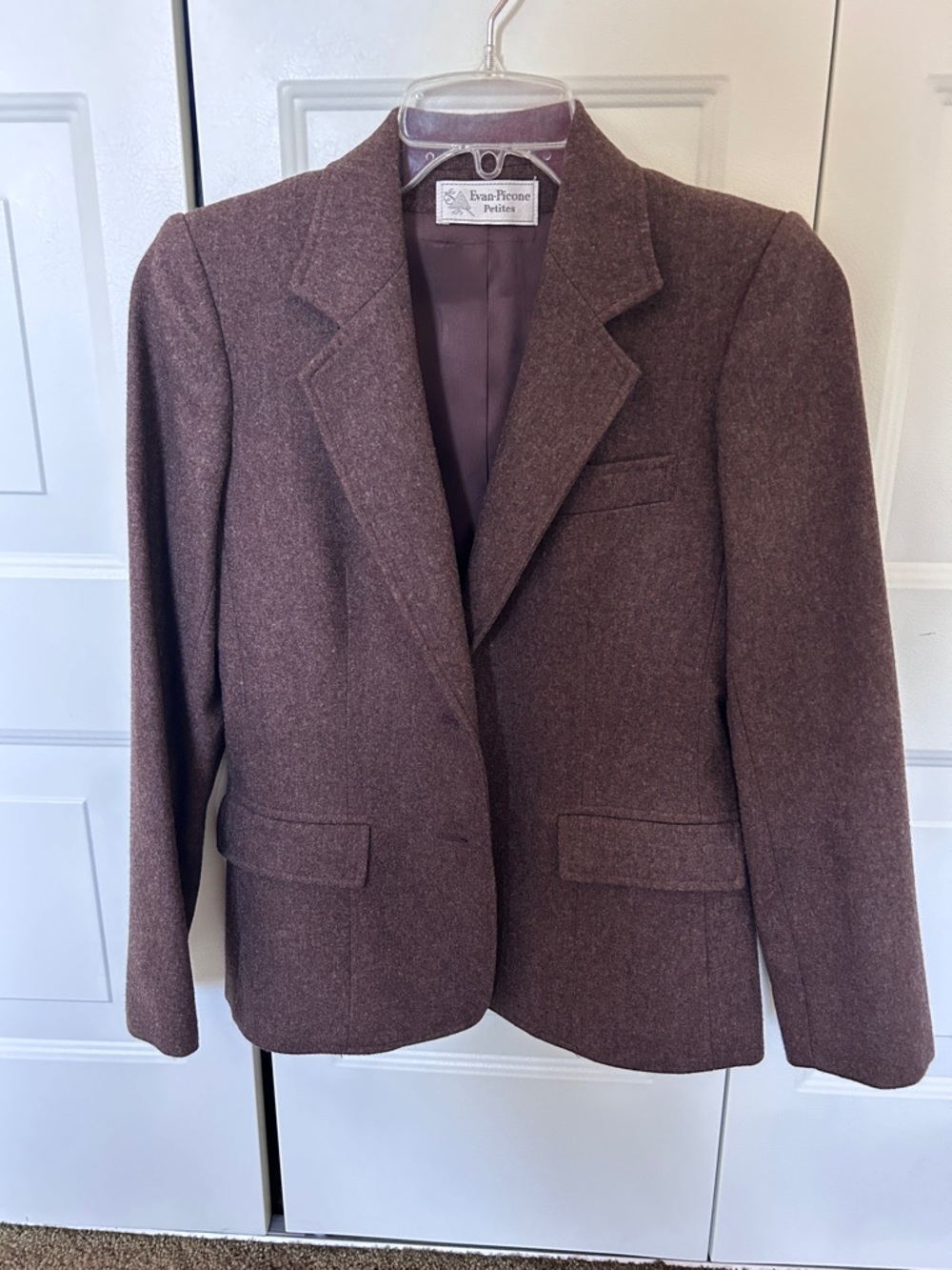 Evan Picone Petite Dark Brown Wool-Blend Tailored Blazer